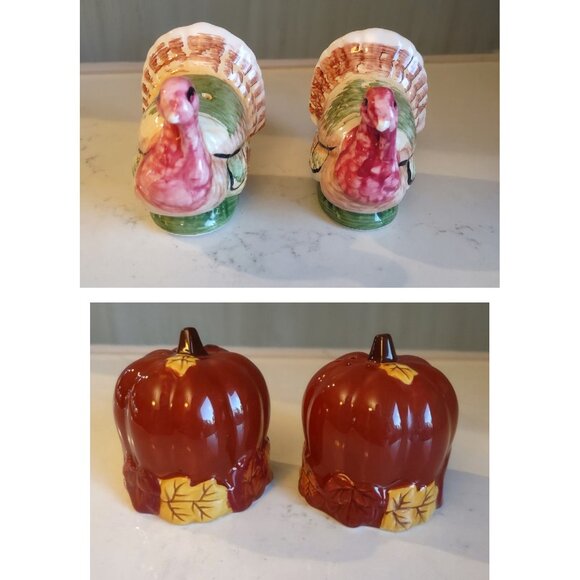 Harvest Pumpkin & Thanksgiving Turkey Salt & Pepper Shakers (1 set each) - Picture 1 of 11